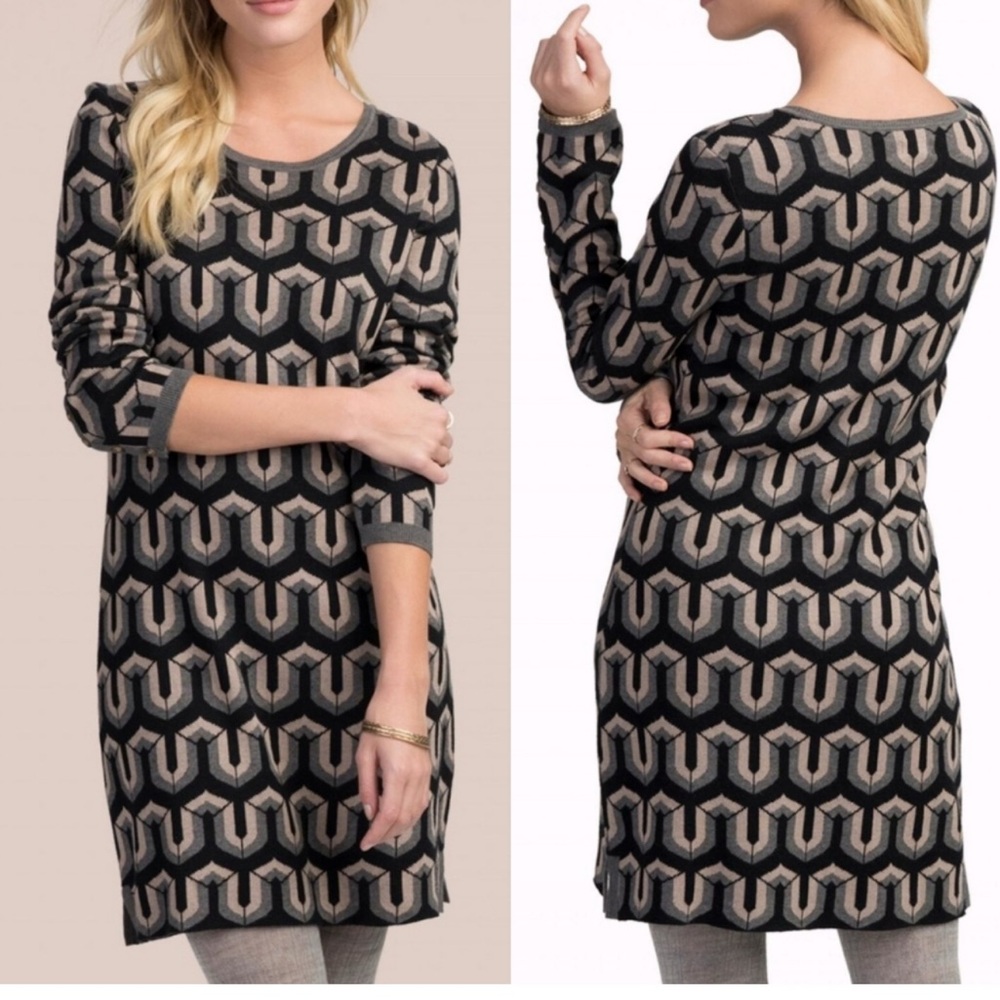 Hatley Geometric Long Sleeve Dress, Abigail Retro Art Deco Sweater Dress, modern